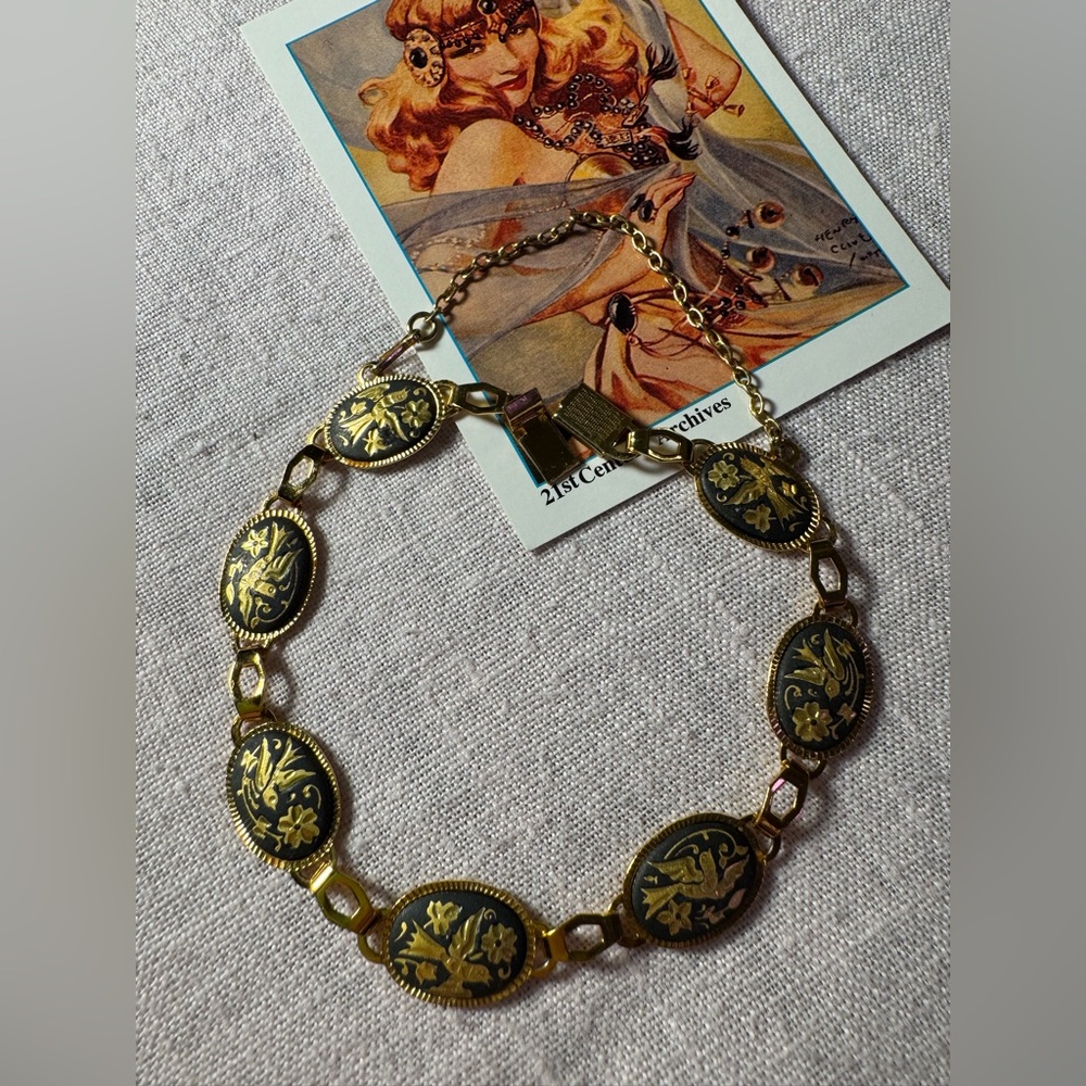 Vintage Damascene Bracelet! Beautiful birds in flight!